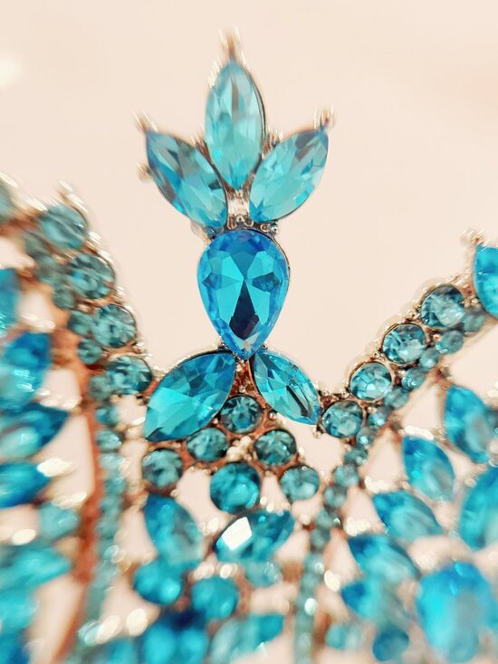 Silver Tiara Crown, ocean blue crystal crown, Royal Queen Tiara, pageant crown main image 5